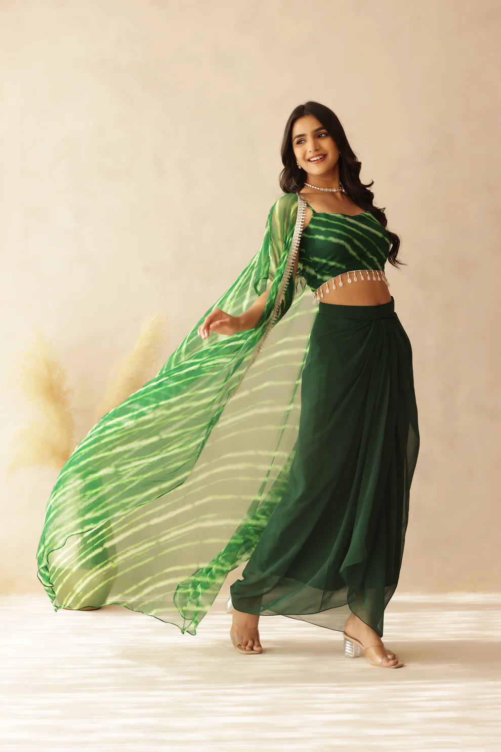 SAVYA PINK LEHERIYA SHRUG SET