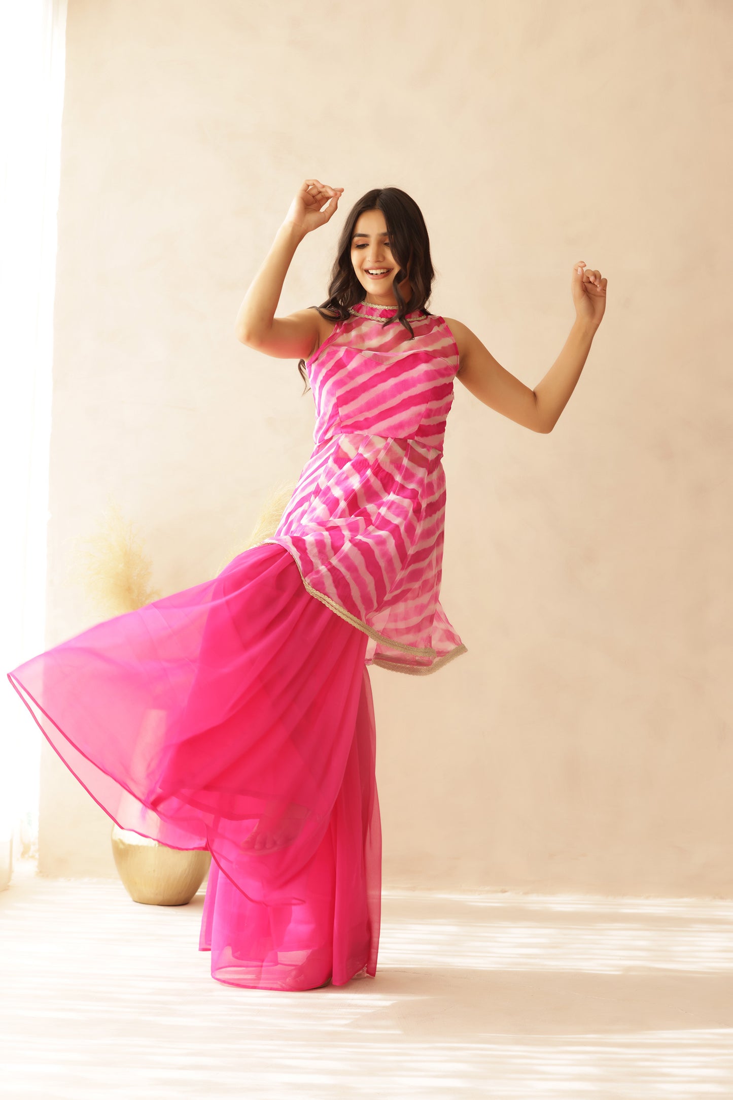 DHRITI PINK LEHEHRIYA COORD SET