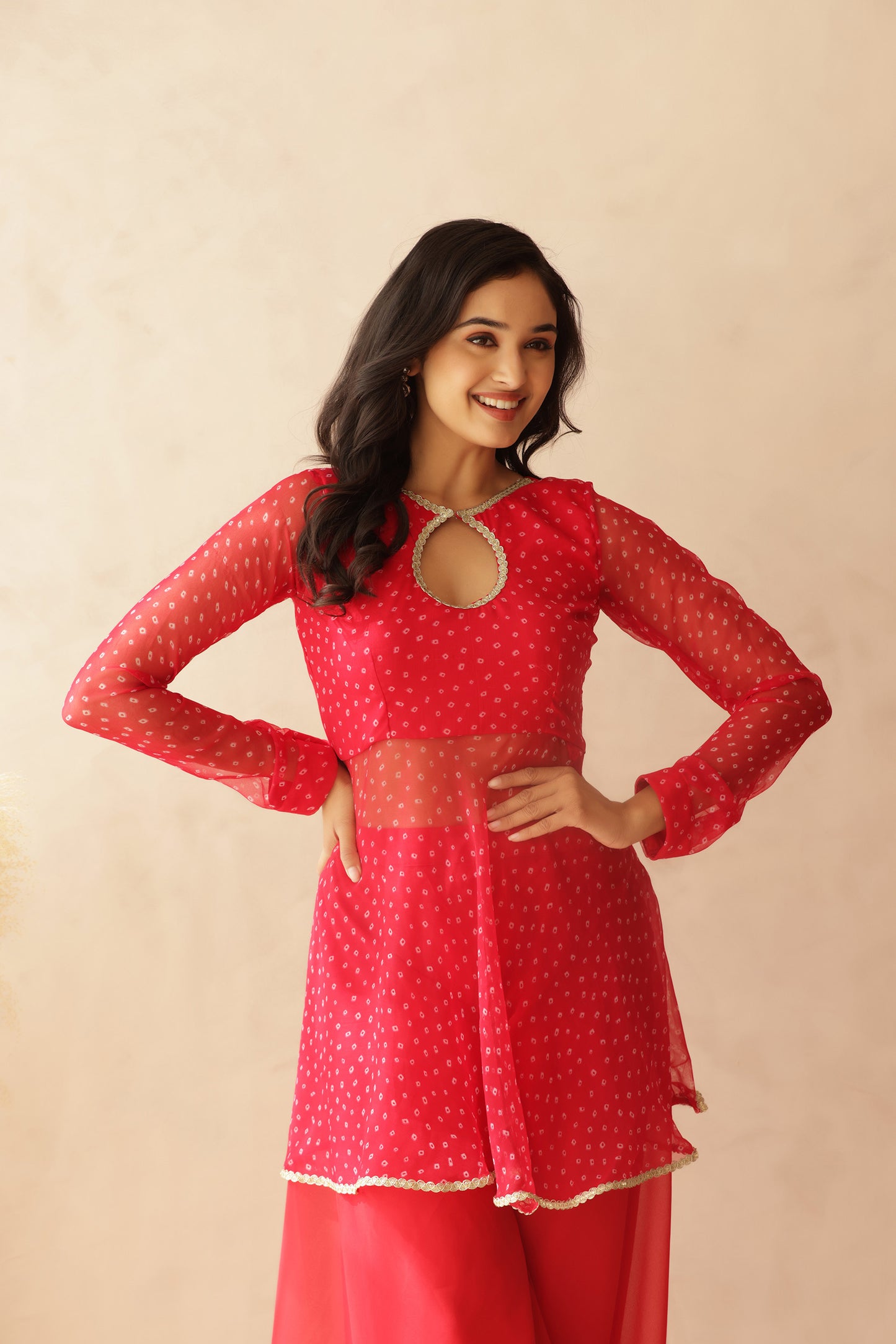 AARNA PINK BANDHEJ COORD SET