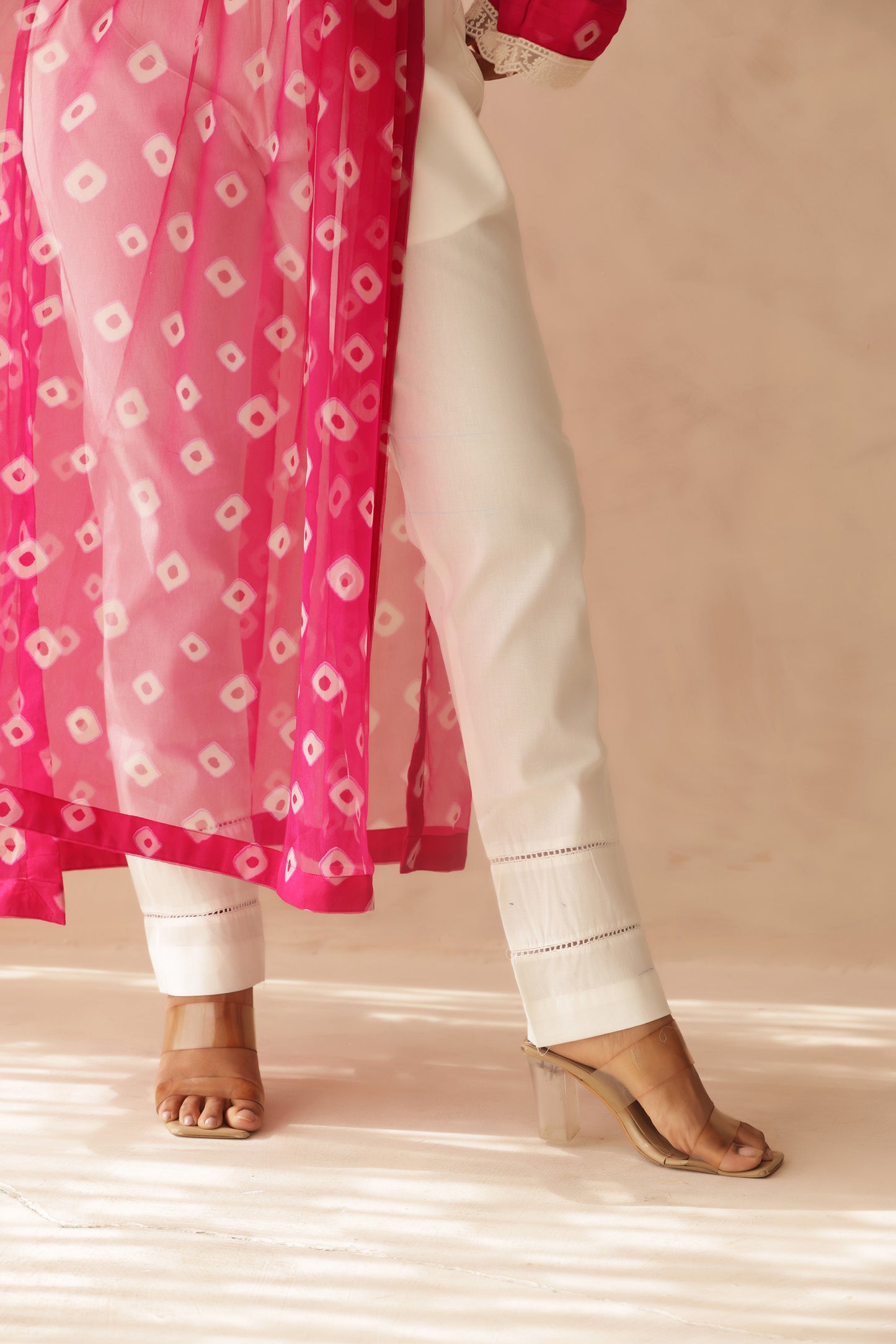 NAAVI PINK BANDHEJ KURTA SET