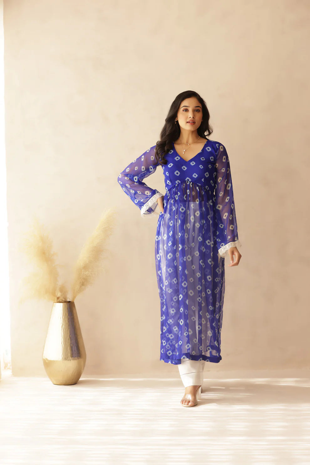 NAAVI PINK BANDHEJ KURTA SET