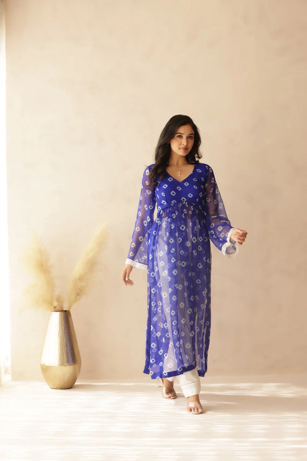 NAAVI PINK BANDHEJ KURTA SET