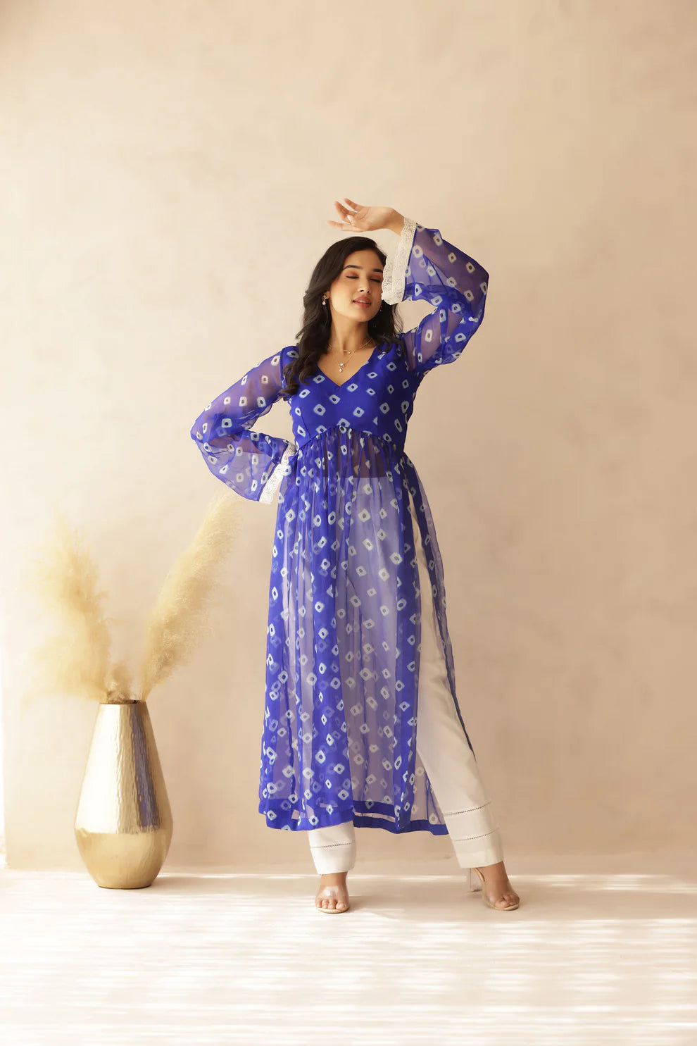 NAAVI PINK BANDHEJ KURTA SET