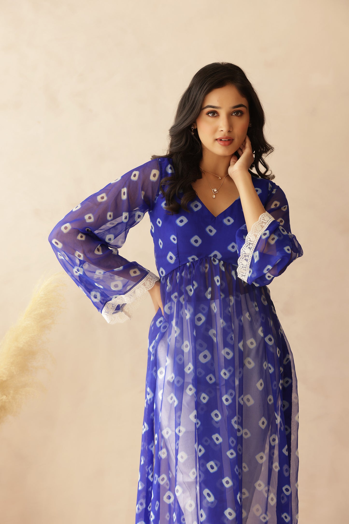 NAVYA BLUE BANDHEJ KURTA SET