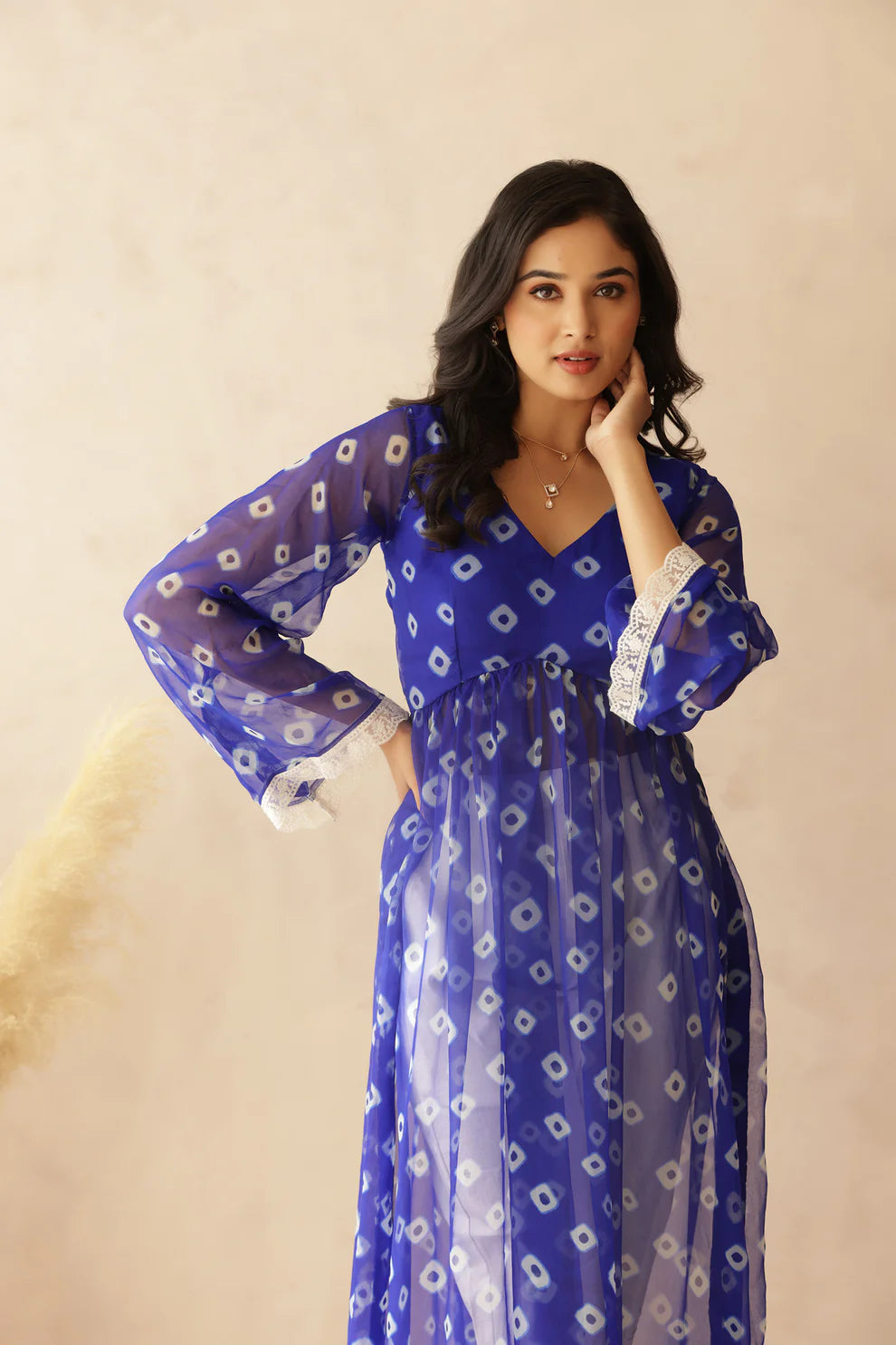 NAAVI PINK BANDHEJ KURTA SET