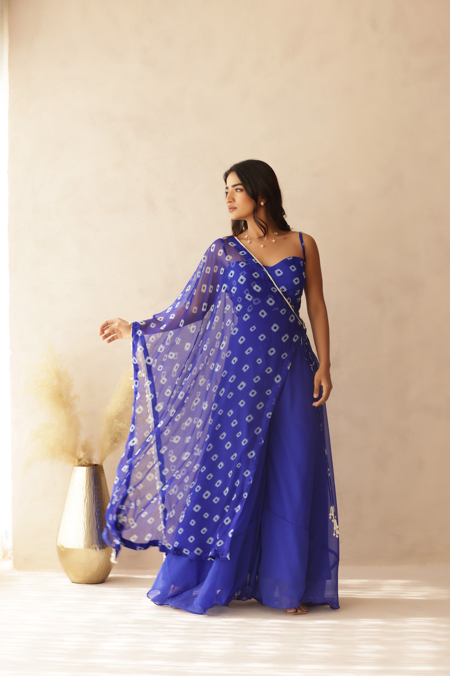 IMARA BLUE BANDHEJ FUSION SET