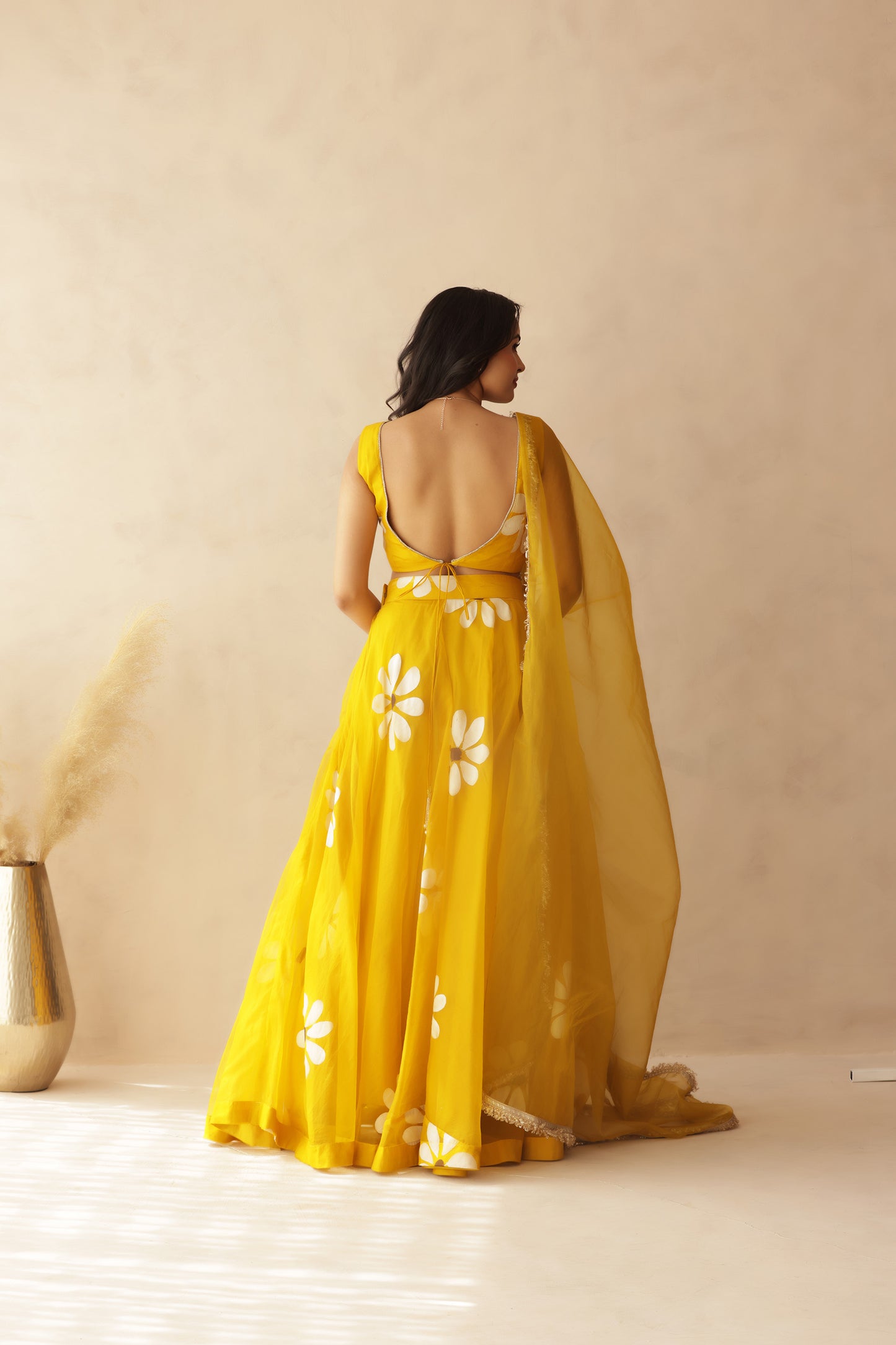 HIRAL YELLOW HANDPAINTED LEHENGA