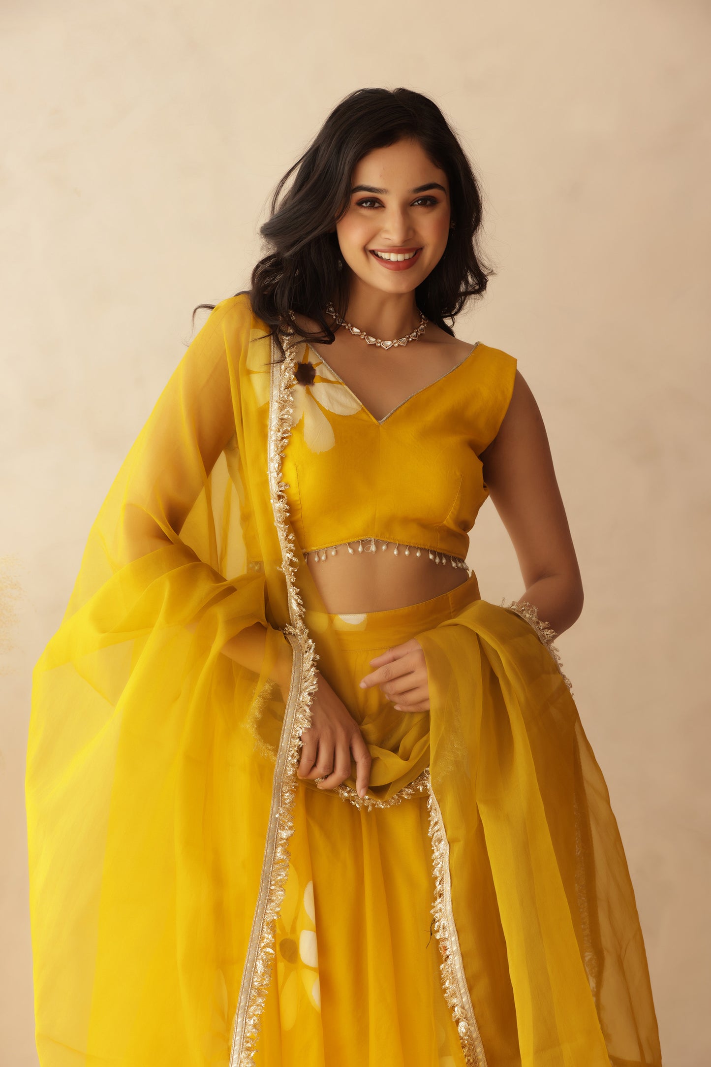 HIRAL YELLOW HANDPAINTED LEHENGA