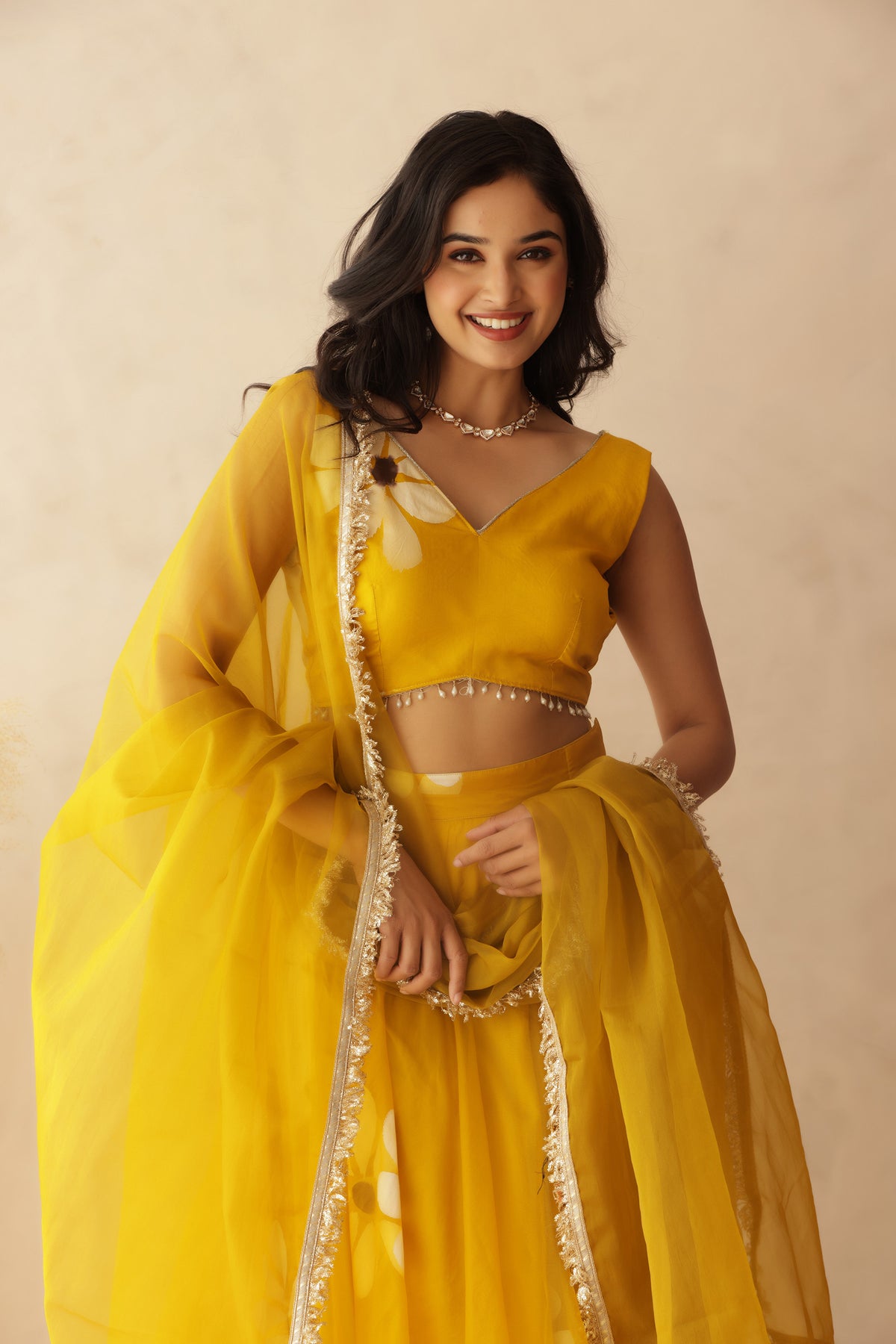 HIRAL YELLOW HANDPAINTED LEHENGA