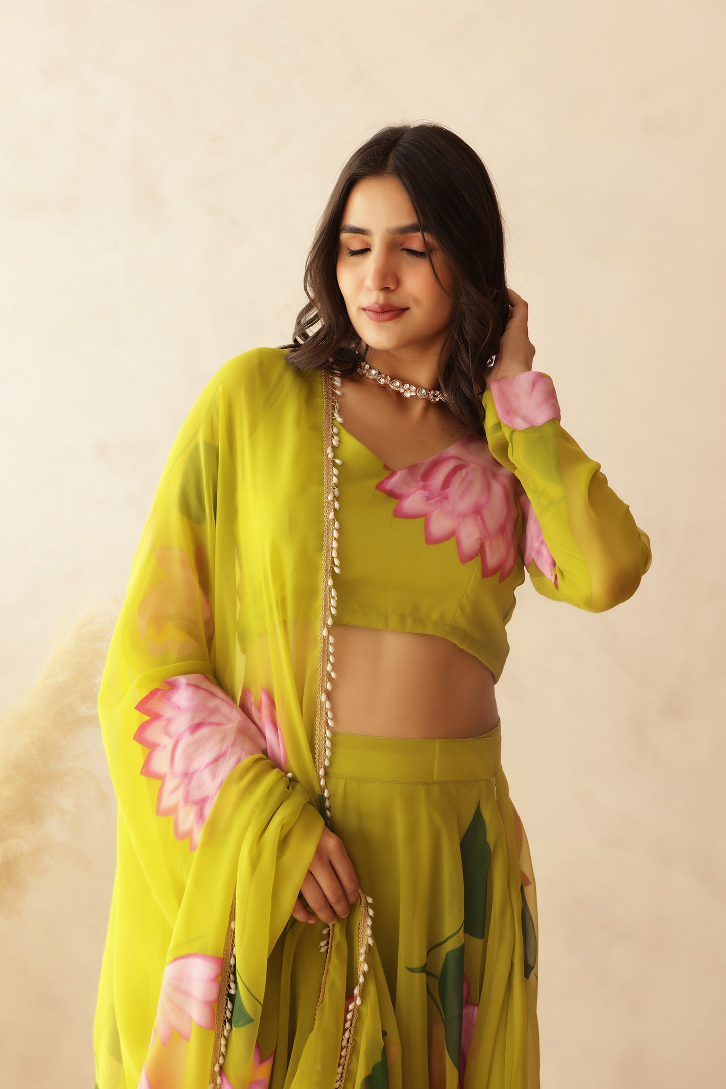 CHHAVI GREEN HAND PAINTED LEHENGA SET