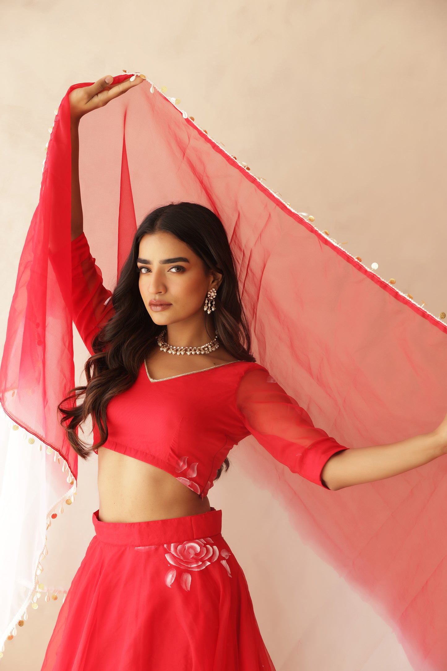 ZOHRA RED HANDPAINTED LEHENGA