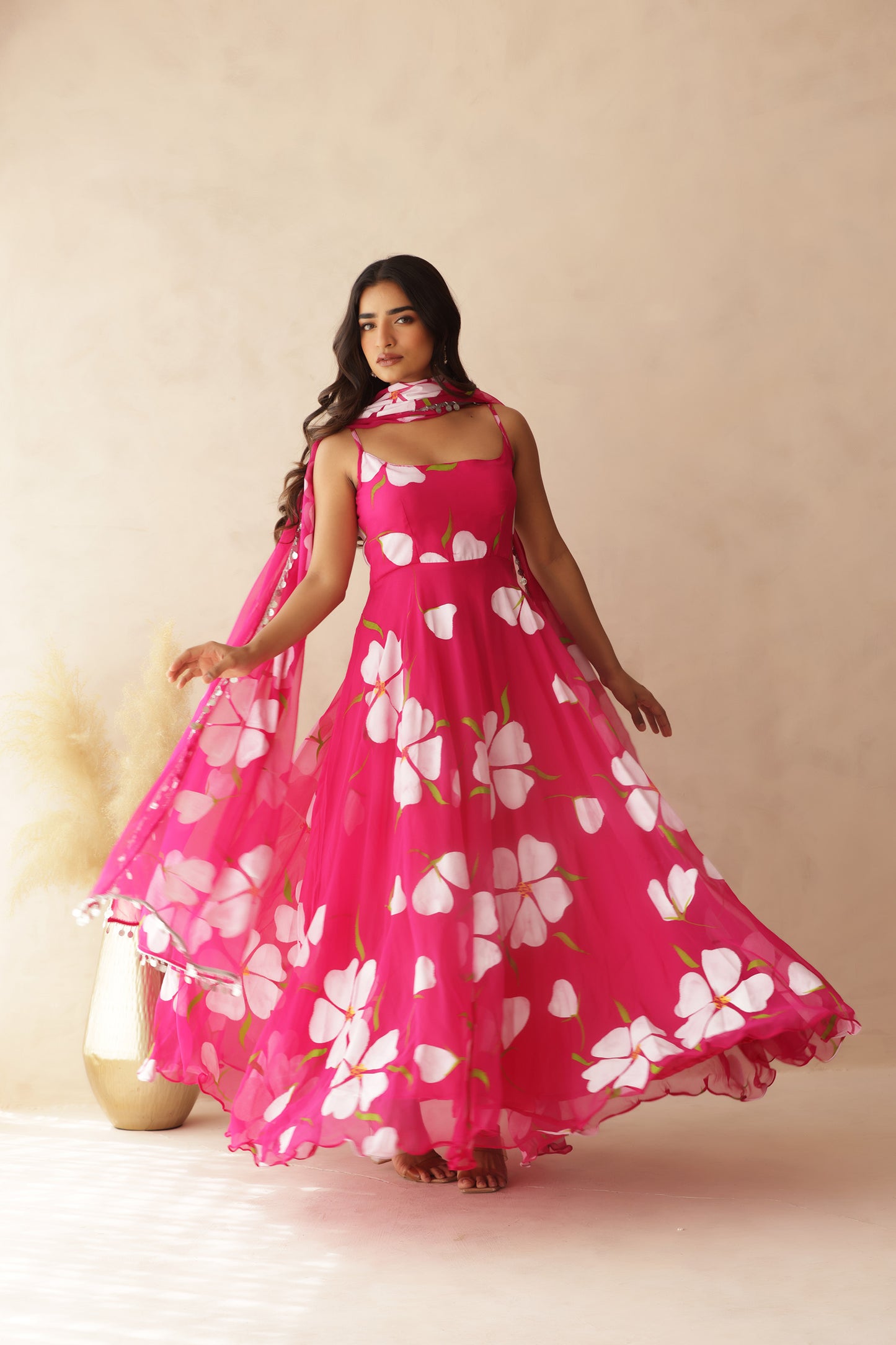 NAHAR PINK HANDPAINTED ANARKALI