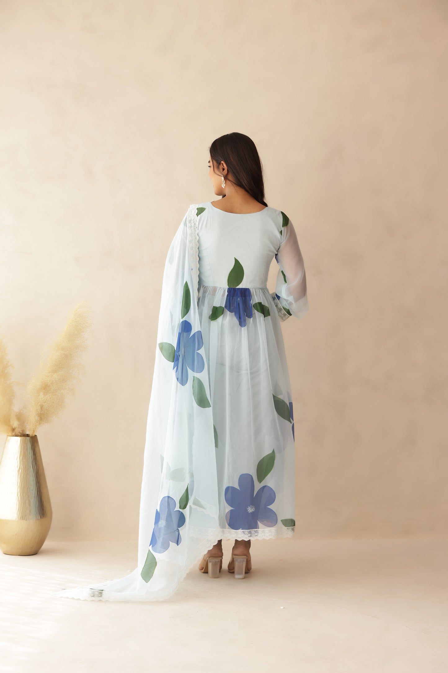 TAHIRA BLUE HANDPAINTED ANARKALI SUIT SET