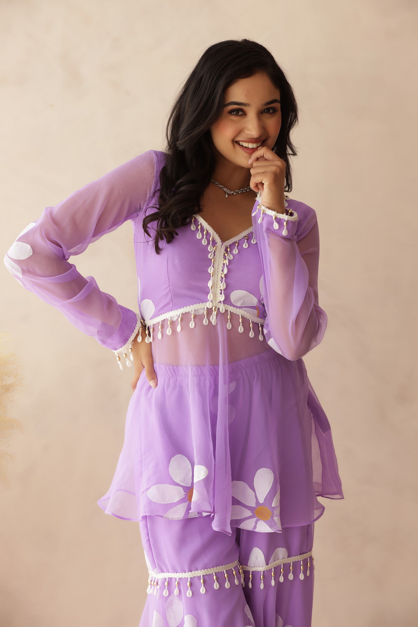 BHAVYA LAVENDER HANDPAINTED COORD SET