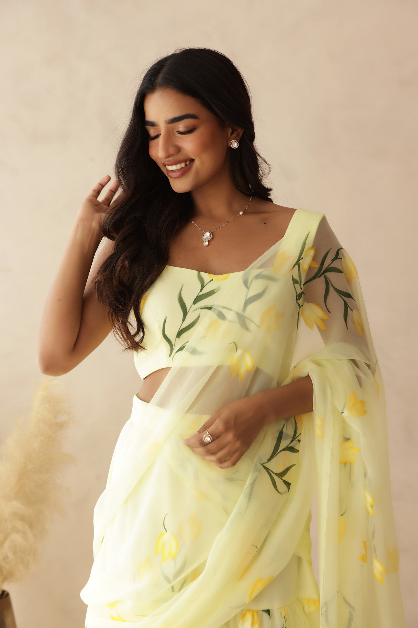 ESHANYA YELLOW HANDPAINTED SAREE