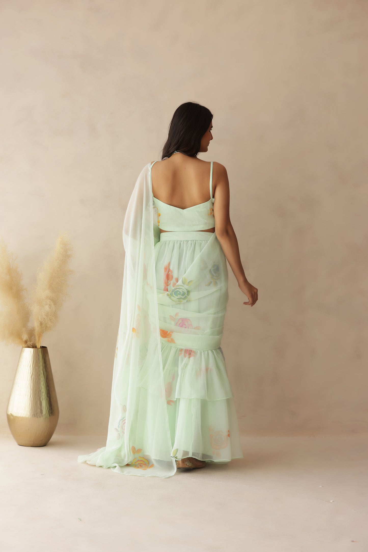 JIYA GREEN HANDPAINTED SAREE