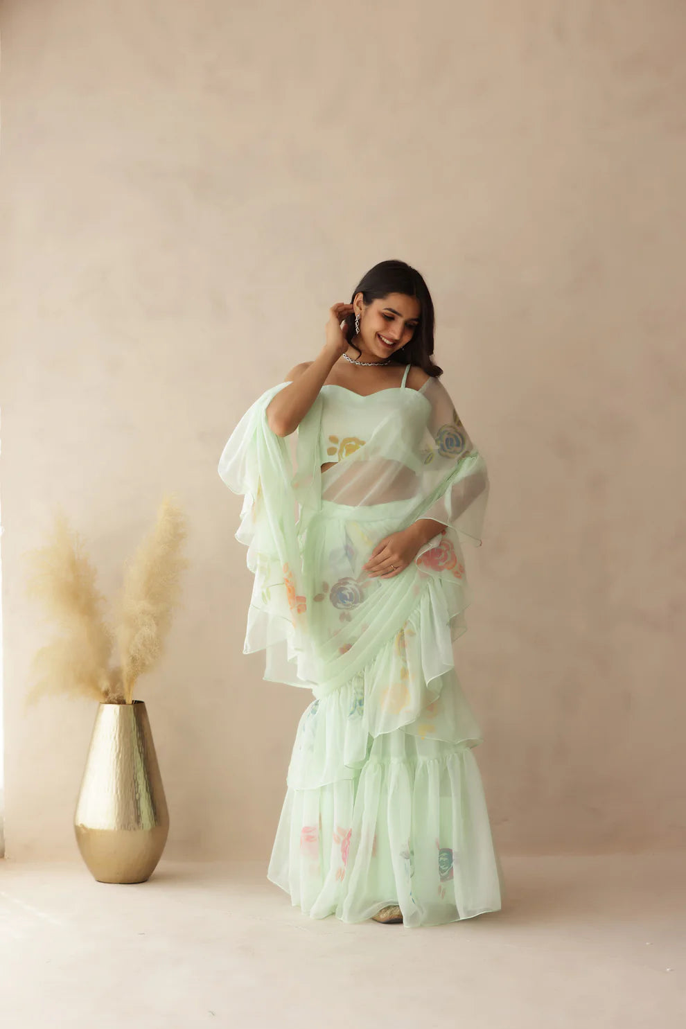 KASHNI MAUVE RUFFLE HANDPAINTED SAREE