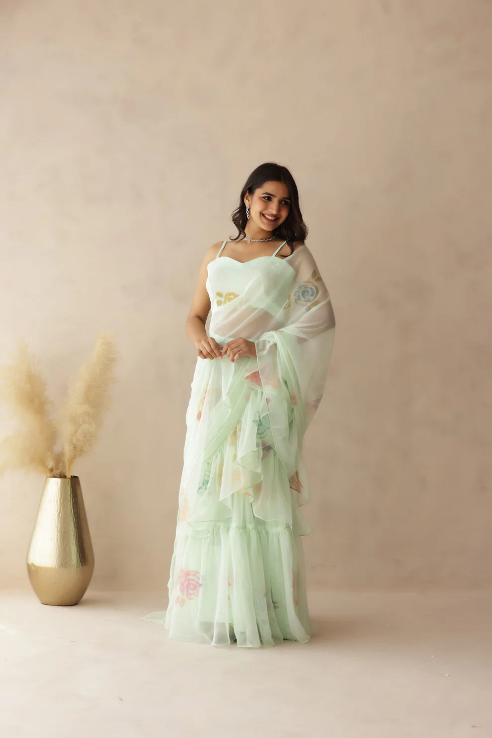 KASHNI MAUVE RUFFLE HANDPAINTED SAREE