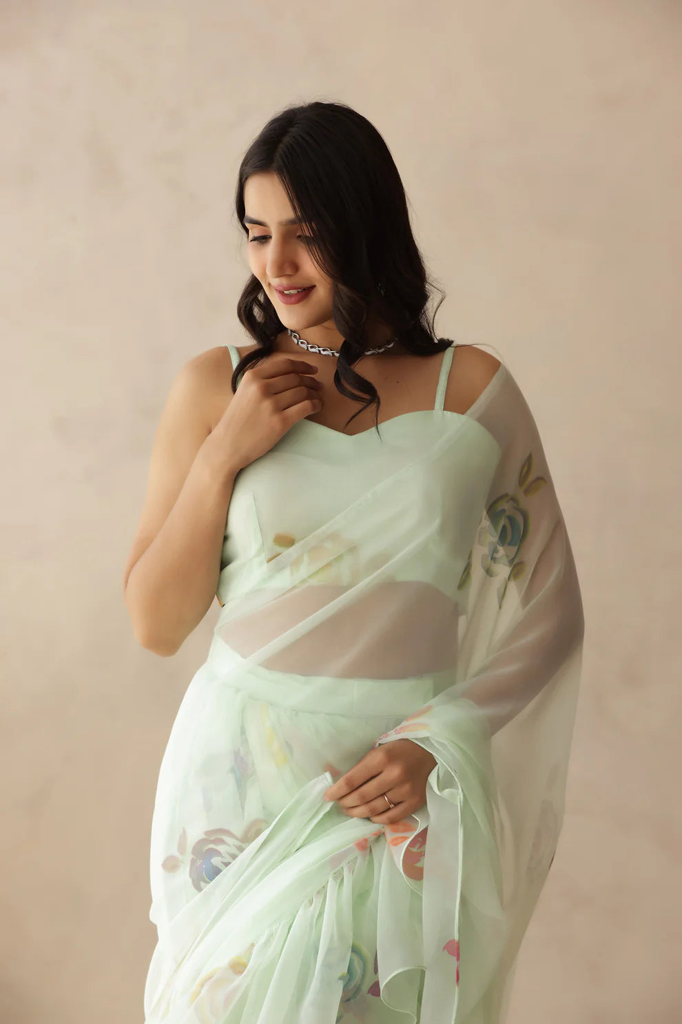 KASHNI MAUVE RUFFLE HANDPAINTED SAREE