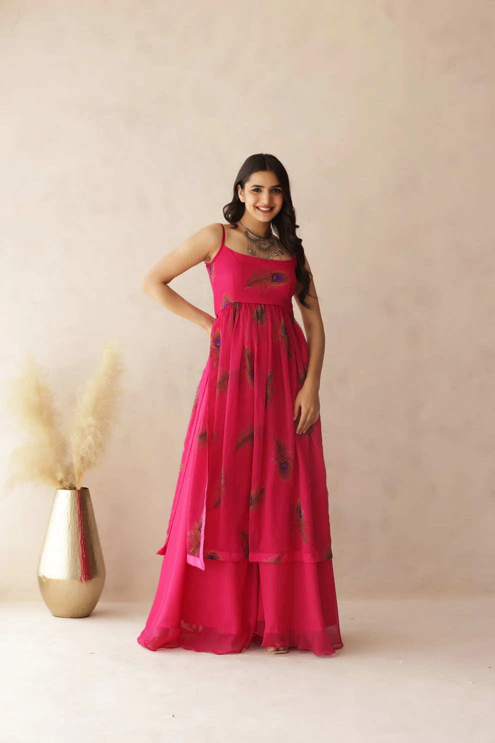 ADITI BLUE BANDHEJ STRAP KURTI PALAZZO SET
