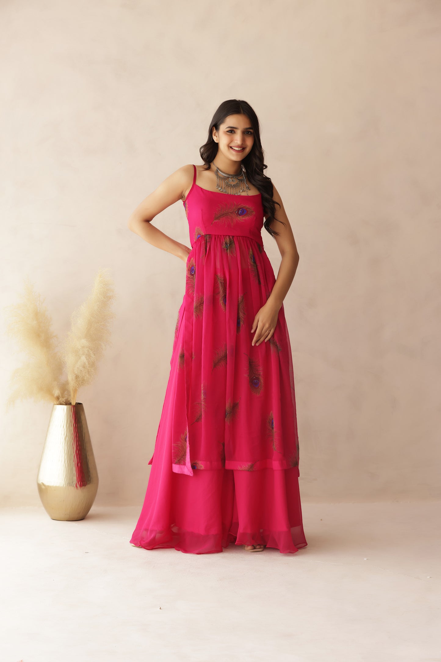RAAVI PINK PEACOCK STRAP KURTI