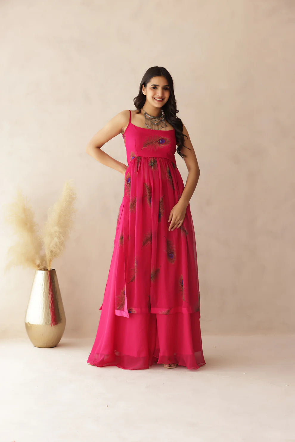 ADITI BLUE BANDHEJ STRAP KURTI PALAZZO SET