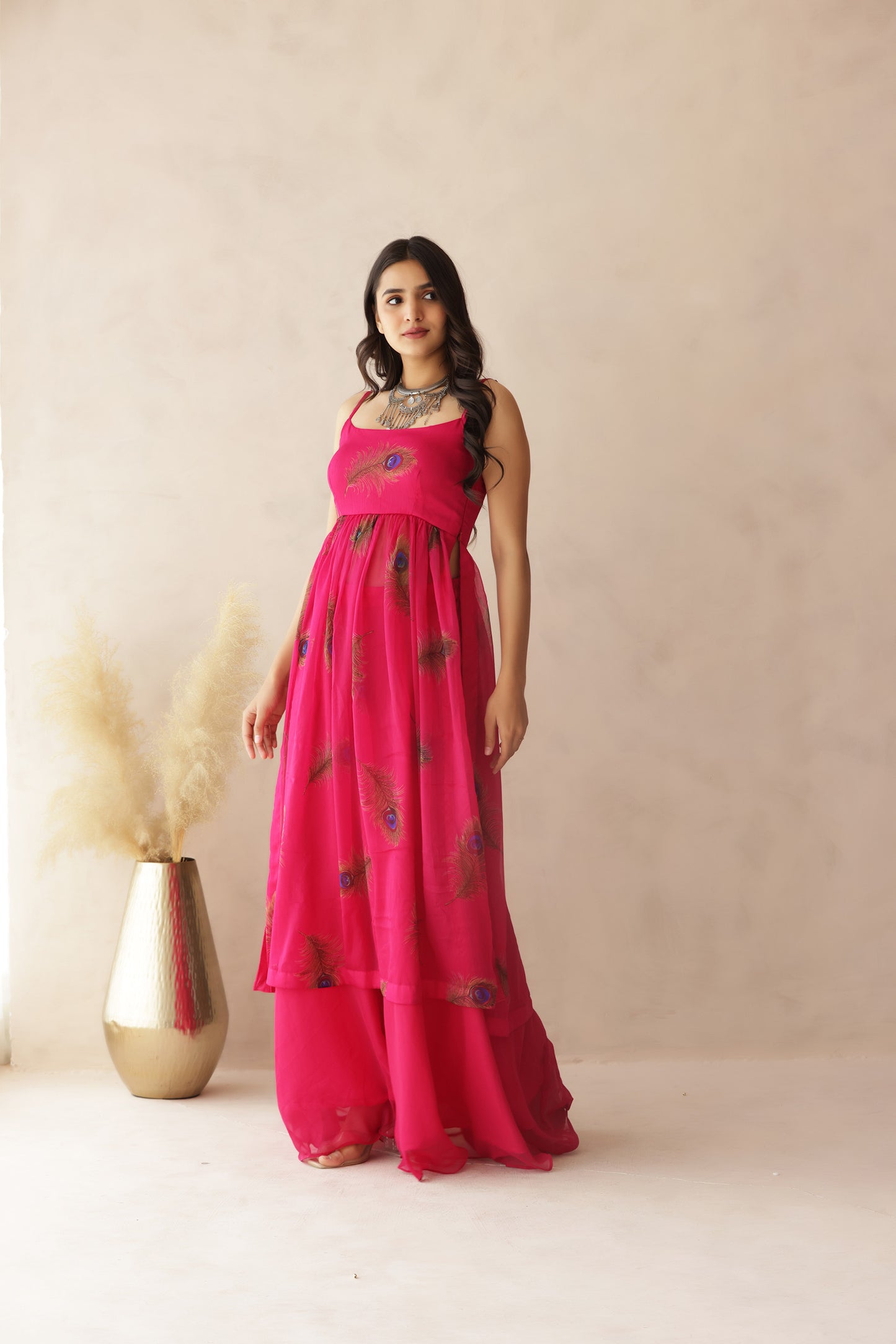 RAAVI PINK PEACOCK STRAP KURTI