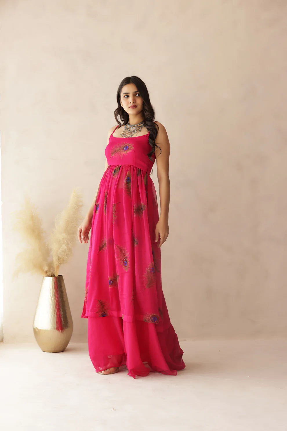 ADITI BLUE BANDHEJ STRAP KURTI PALAZZO SET