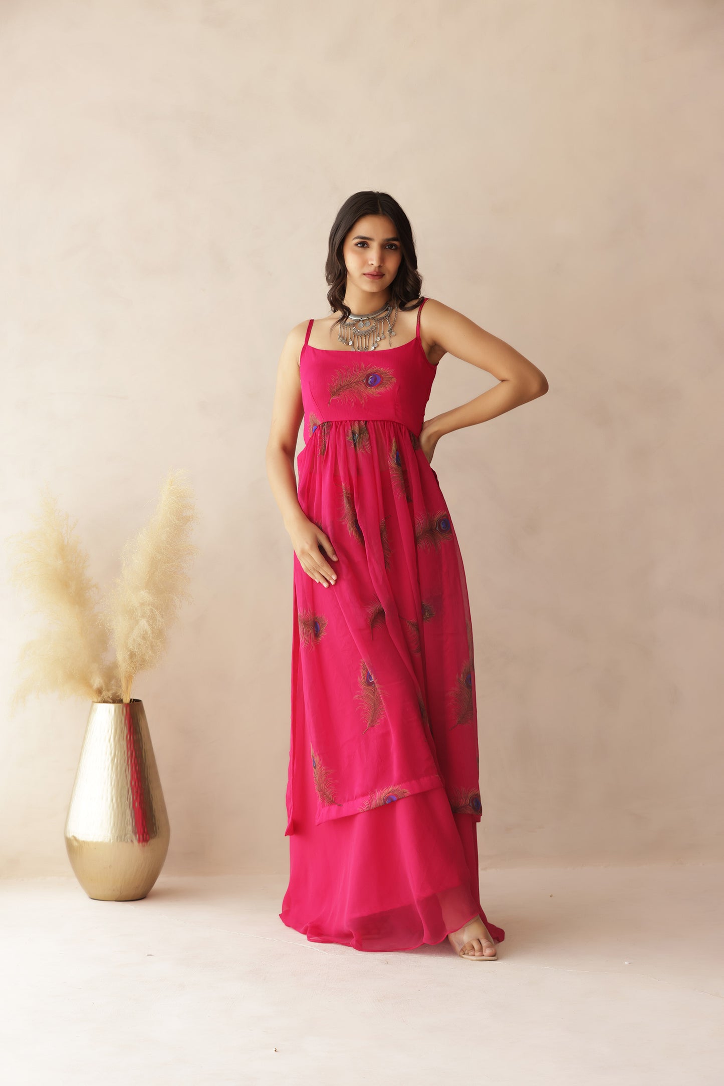 RAAVI PINK PEACOCK STRAP KURTI