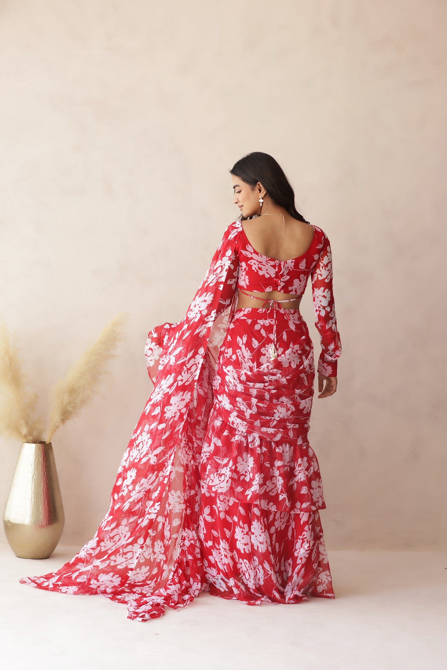 MAHIRA RED FLORAL SAREE