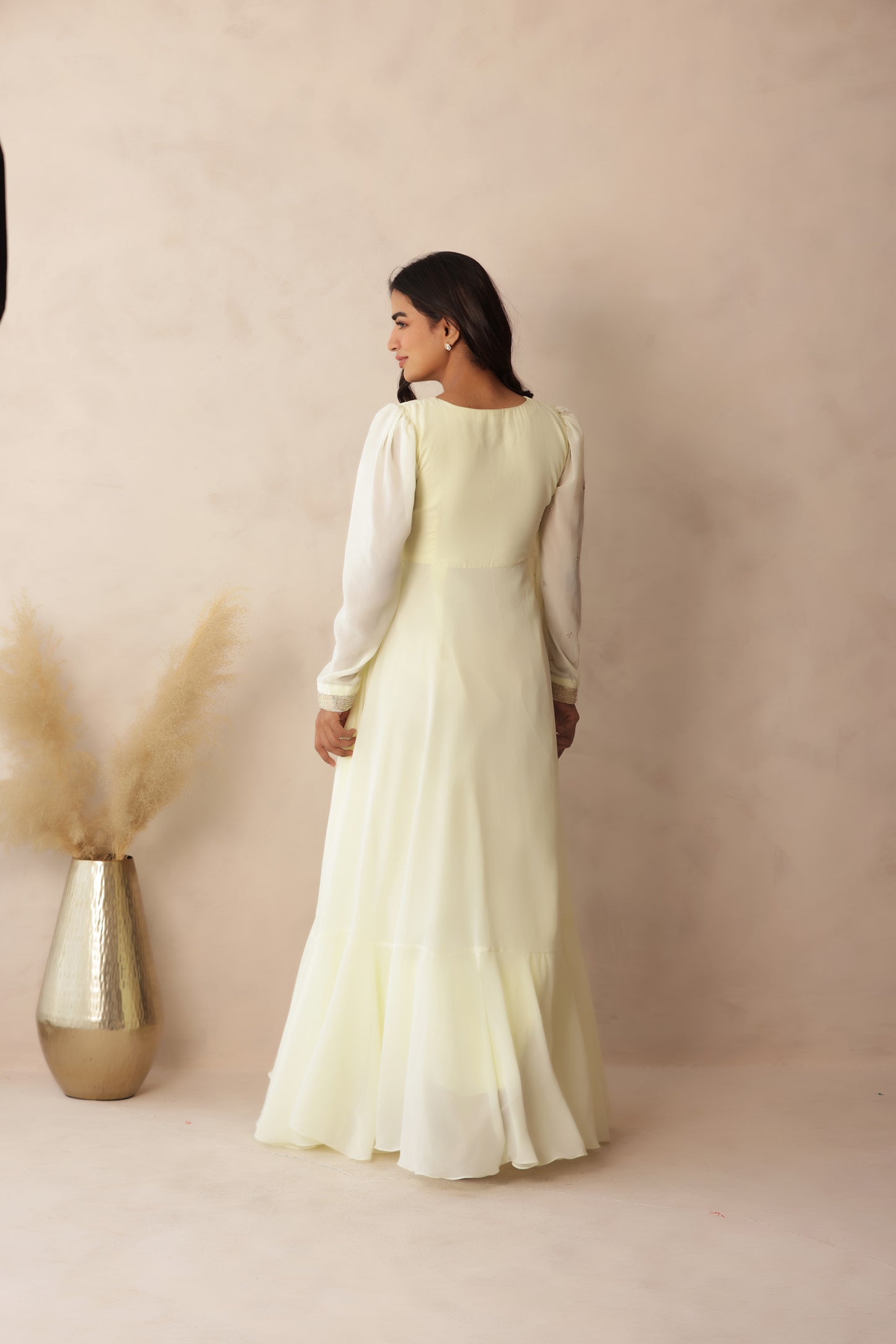 HIMIKA LIGHT YELLOW EMBROIDERED DRESS