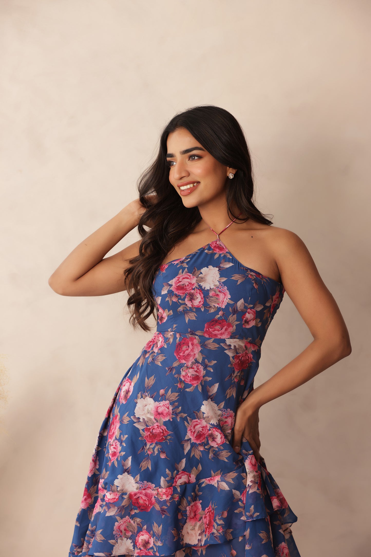 EVELYN BLUE FLORAL SHORT DRESS