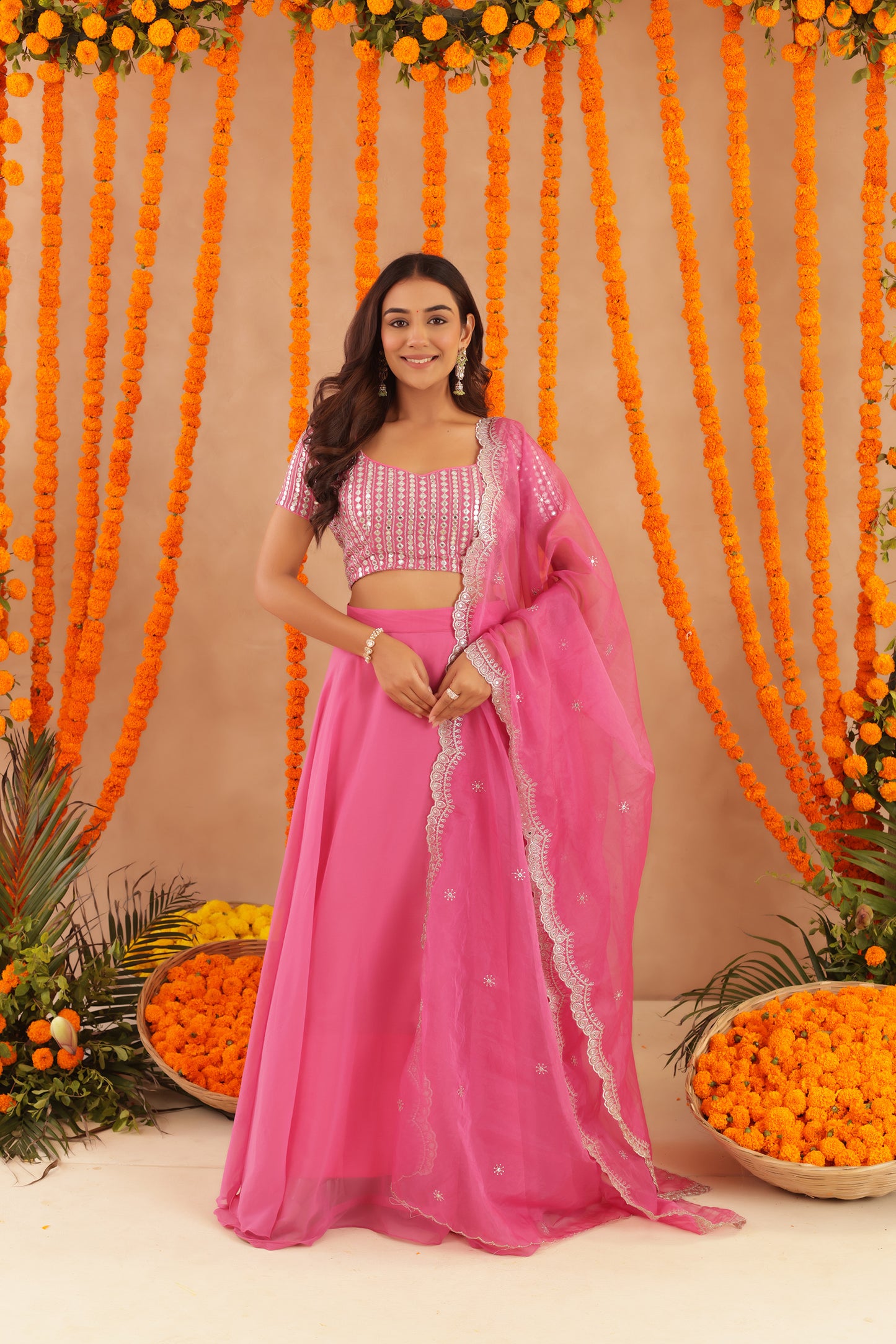 AKIRA HOT PINK DETAILED LEHENGA SET