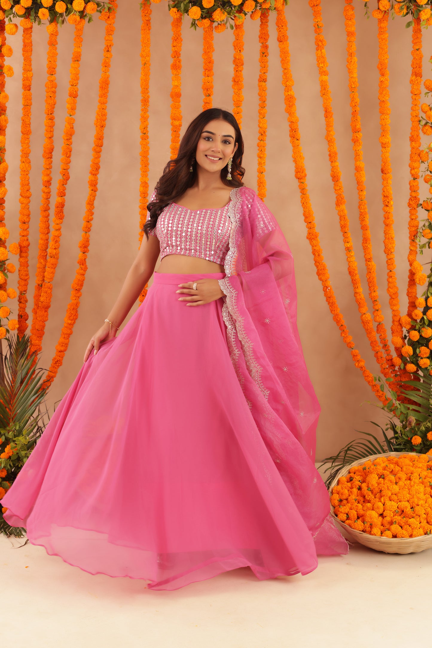 AKIRA HOT PINK DETAILED LEHENGA SET
