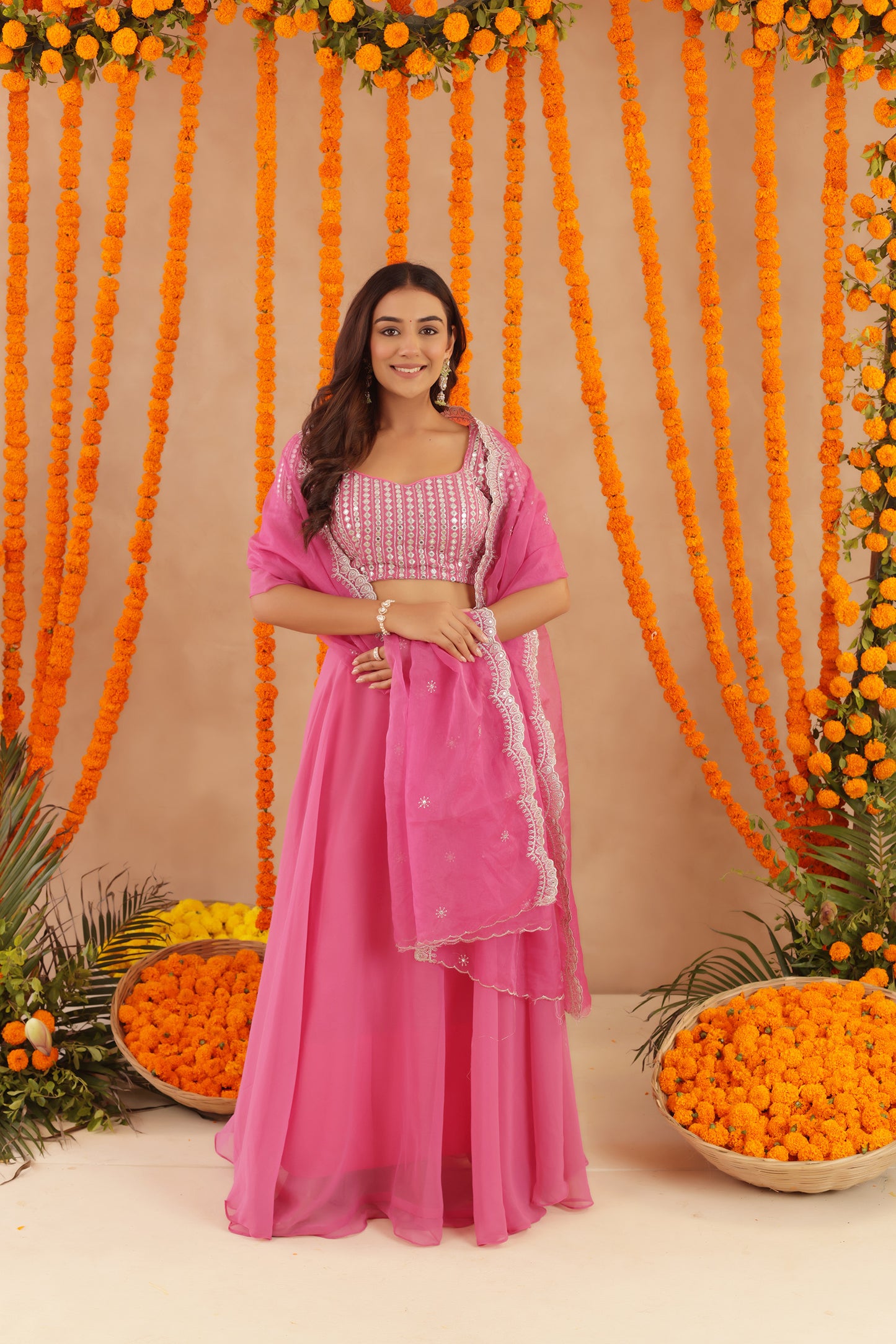 AKIRA HOT PINK DETAILED LEHENGA SET