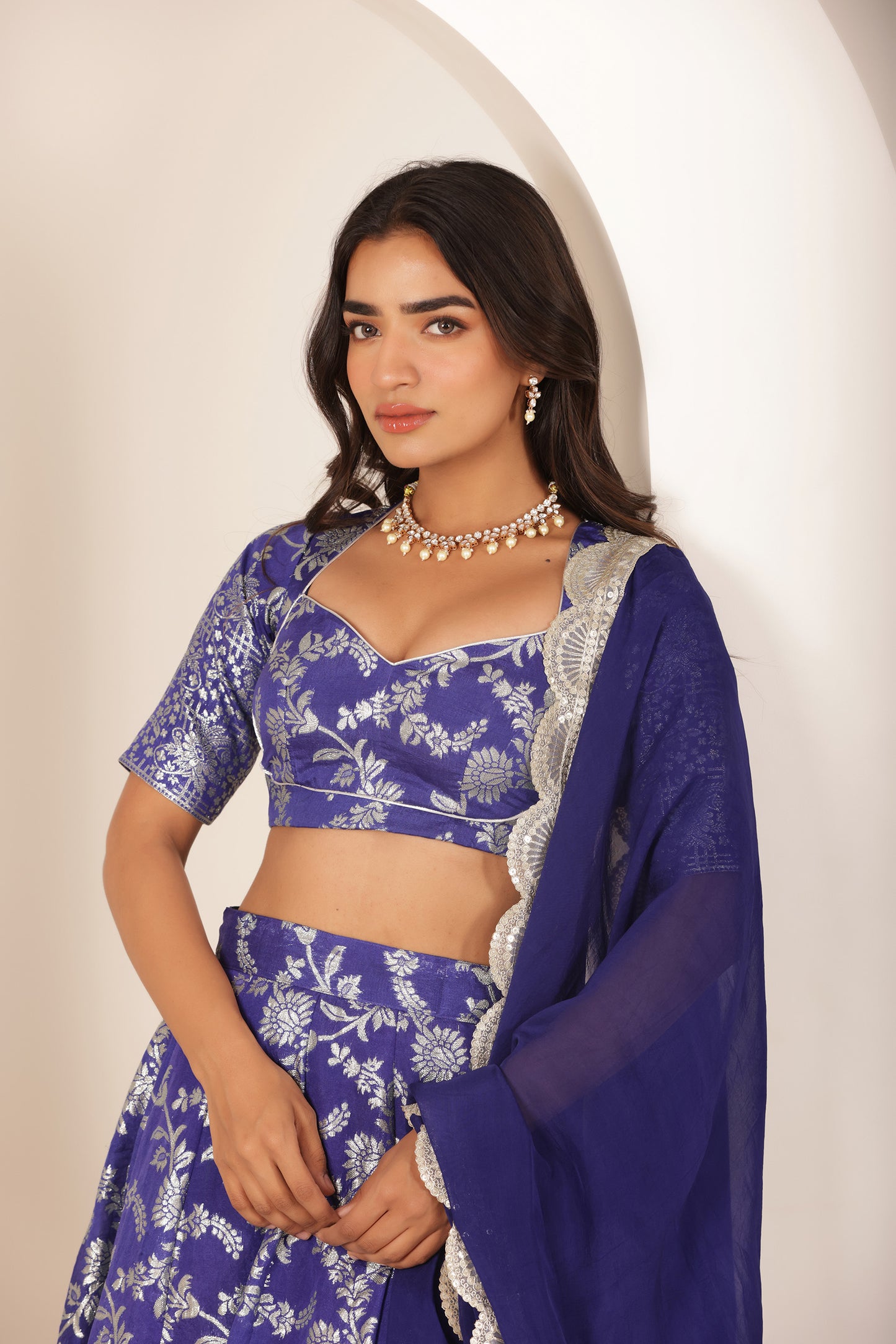 SIMAR BLUE BROCADE LEHENGA SET