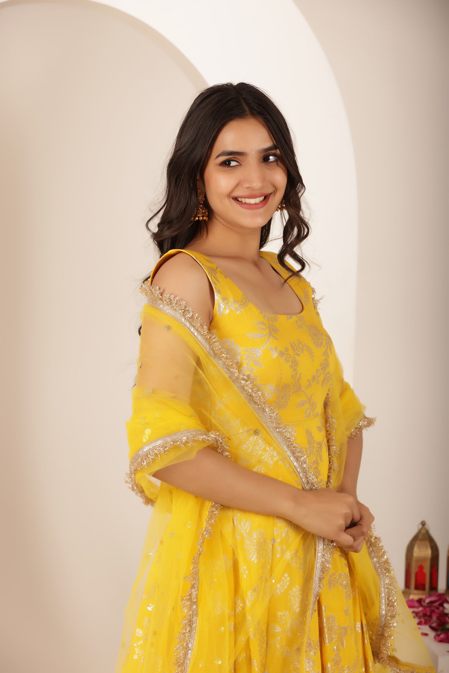 AKSHARA YELLOW BROCADE ANARKALI SET