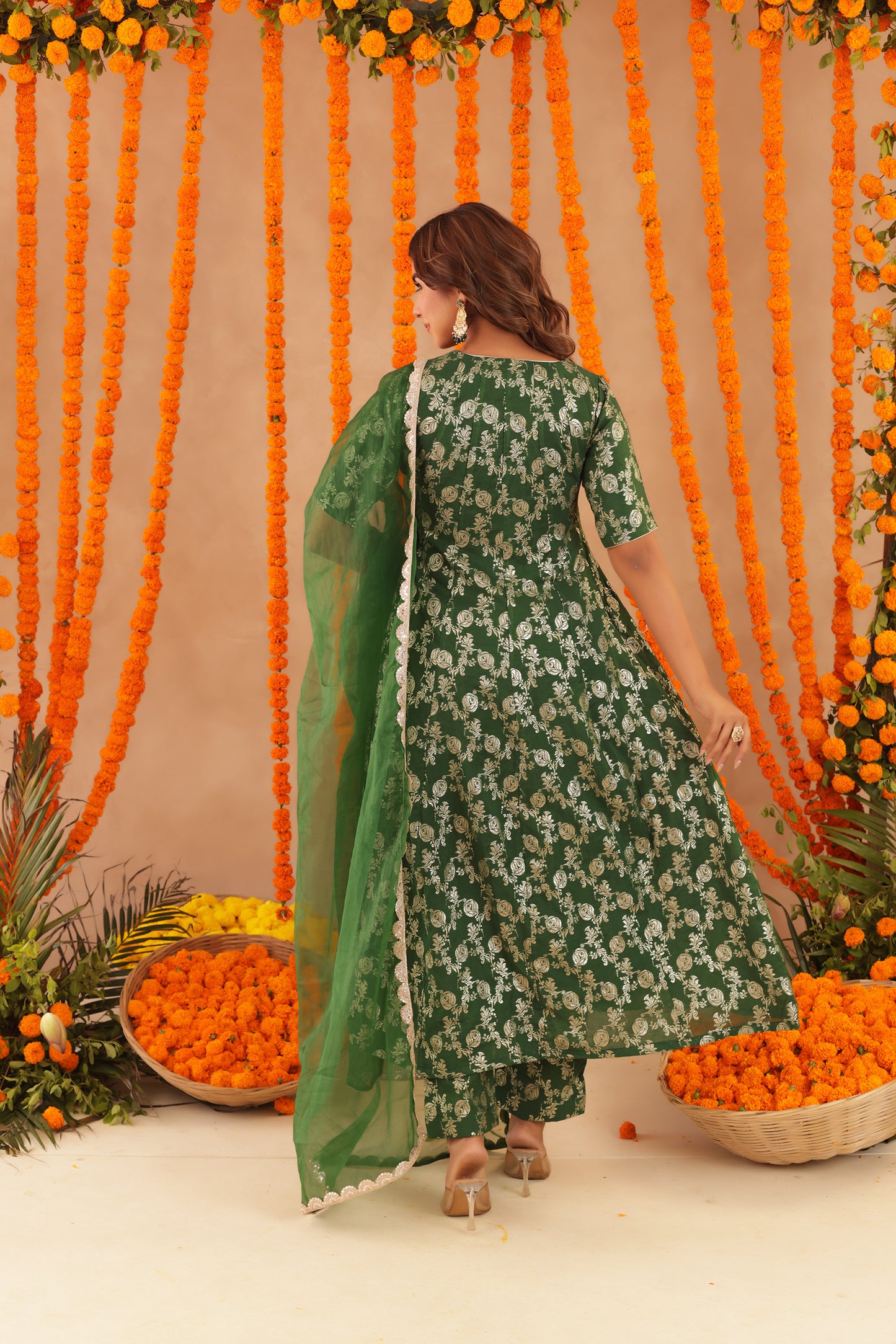 GUL GREEN BROCADE ANARKALI SET