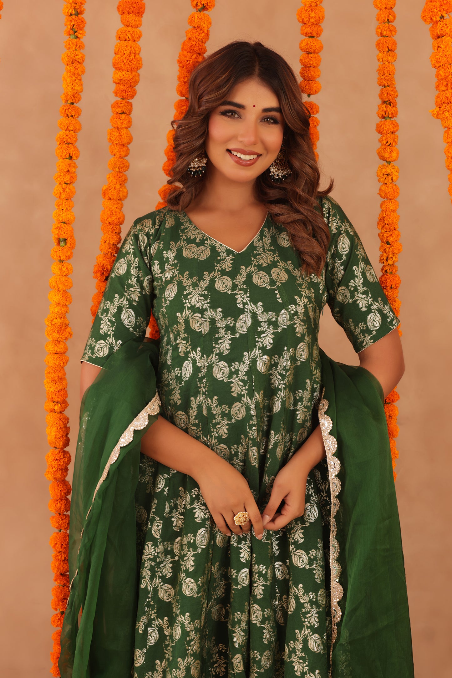 GUL GREEN BROCADE ANARKALI SET