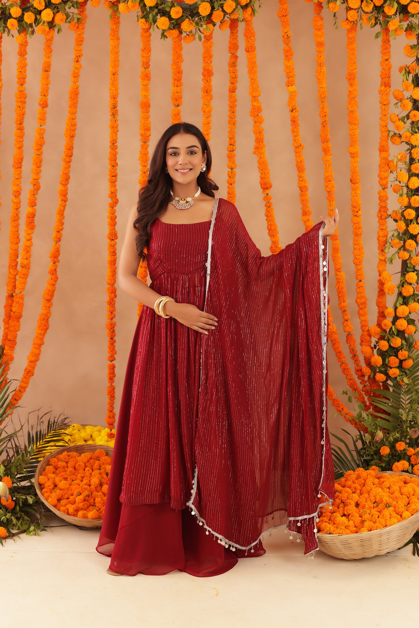 JOSHNA RED LURIX KURTA SET
