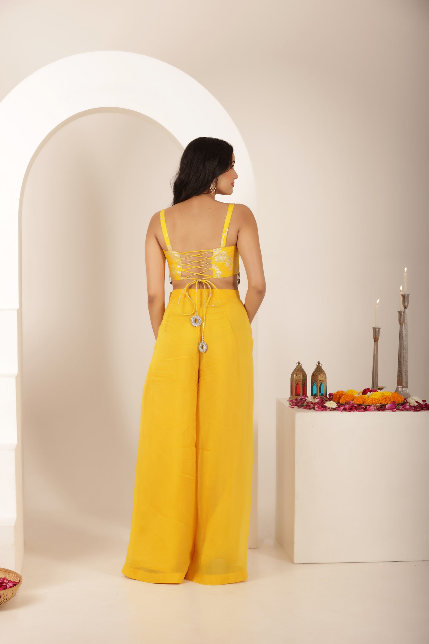 SHAMYA YELLOW BROCADE FUSION COORD SET