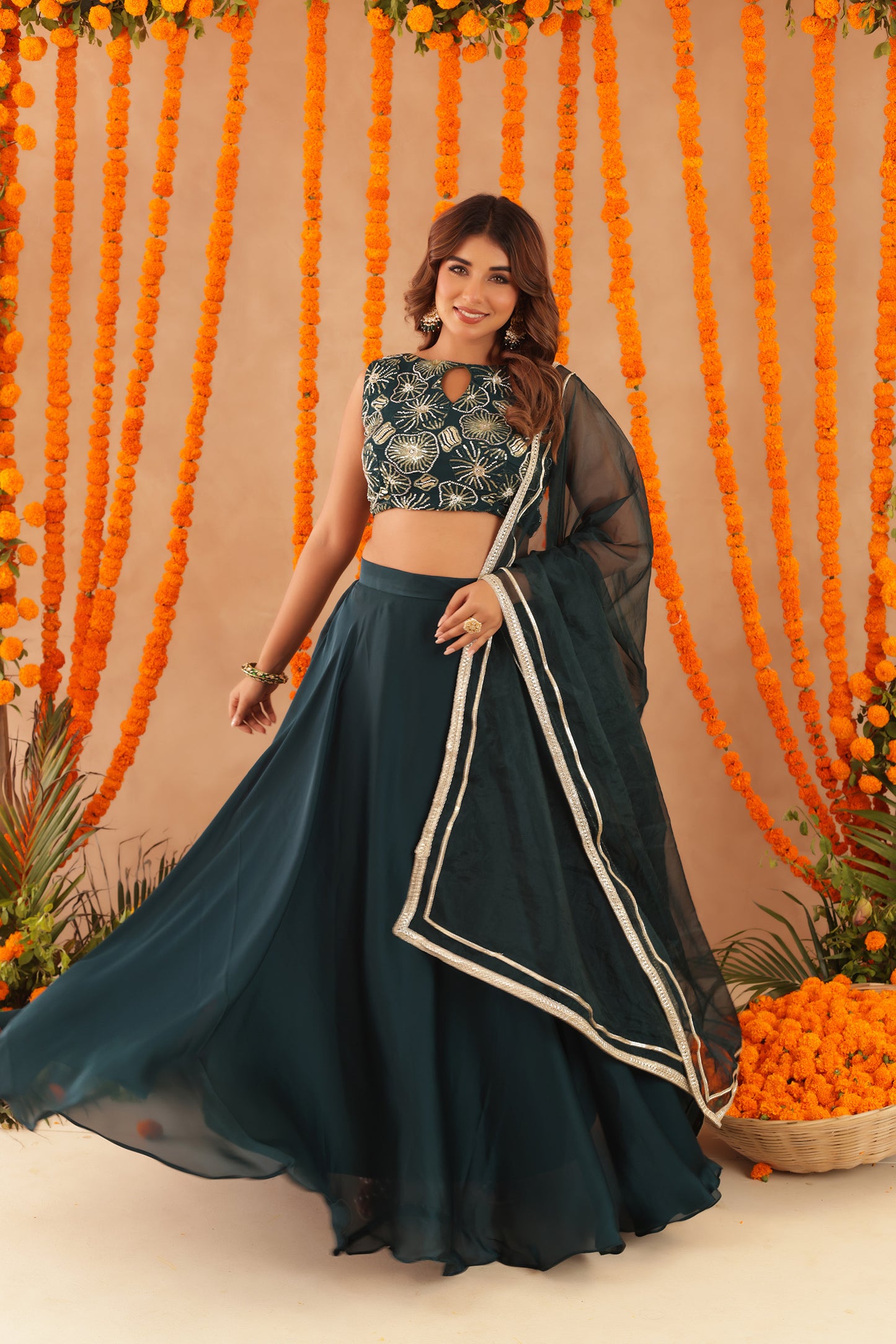 SWARA GREEN DETAILED LEHENGA SET