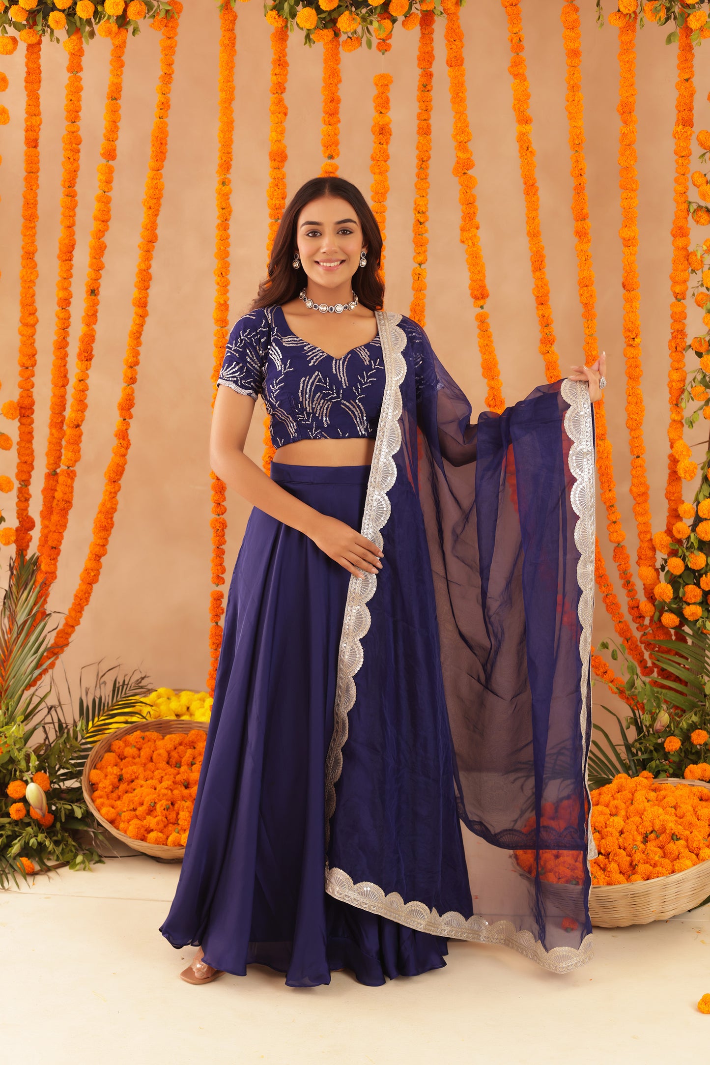 VIBHA NAVY BLUE DETAILED LEHENGA SET