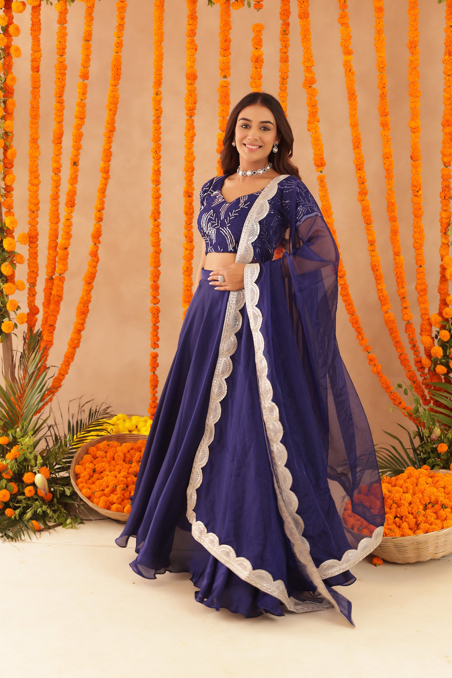 VIBHA NAVY BLUE DETAILED LEHENGA SET