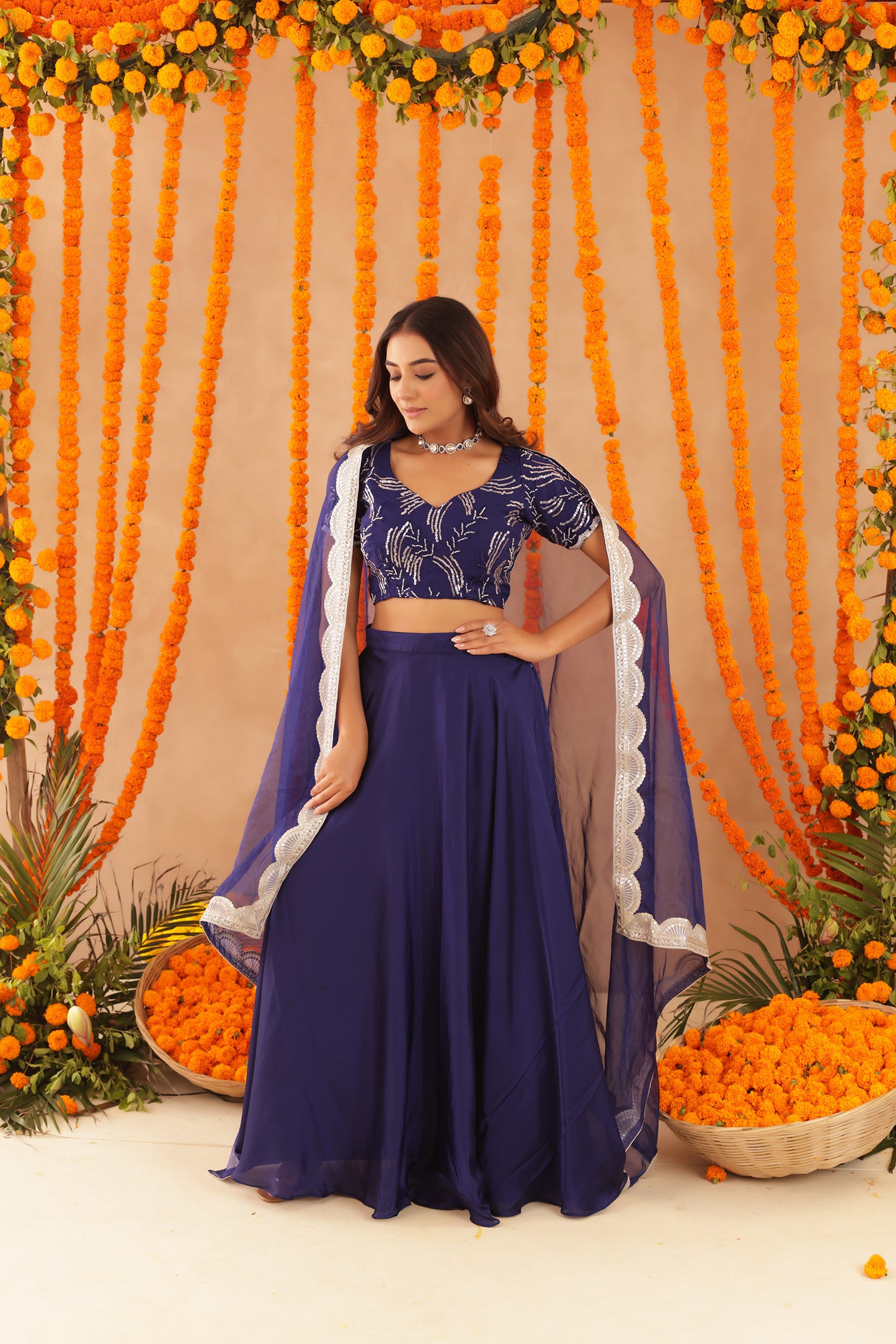 VIBHA NAVY BLUE DETAILED LEHENGA SET