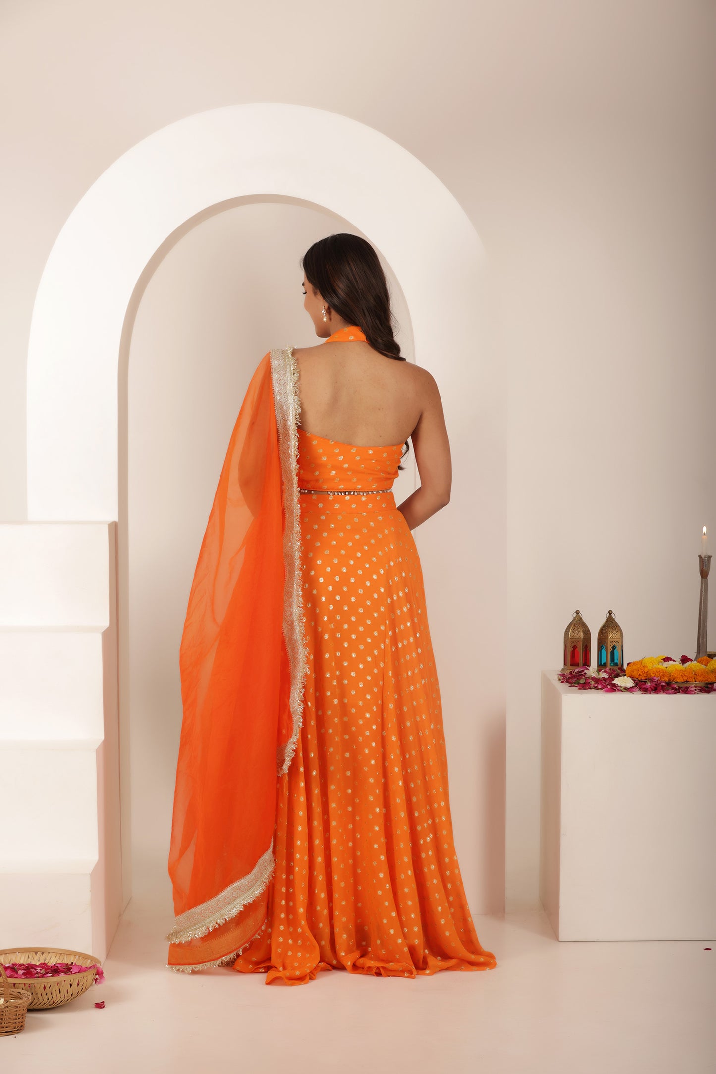RANYA ORANGE BUTI LEHENGA