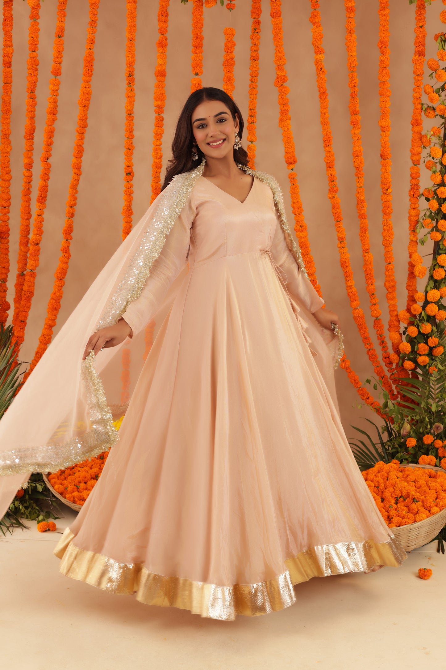 SHREYA BEIGE ANARKALI SET