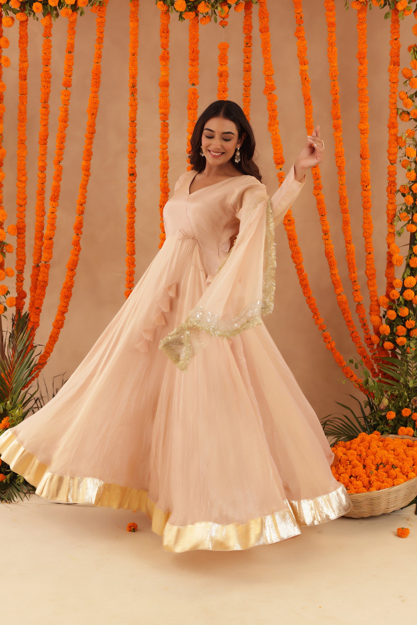 SHREYA BEIGE ANARKALI SET