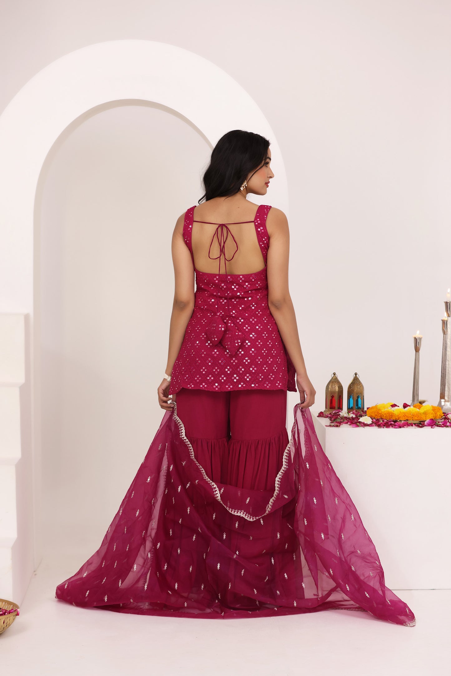 NORA CHERRY PINK SHARARA SET