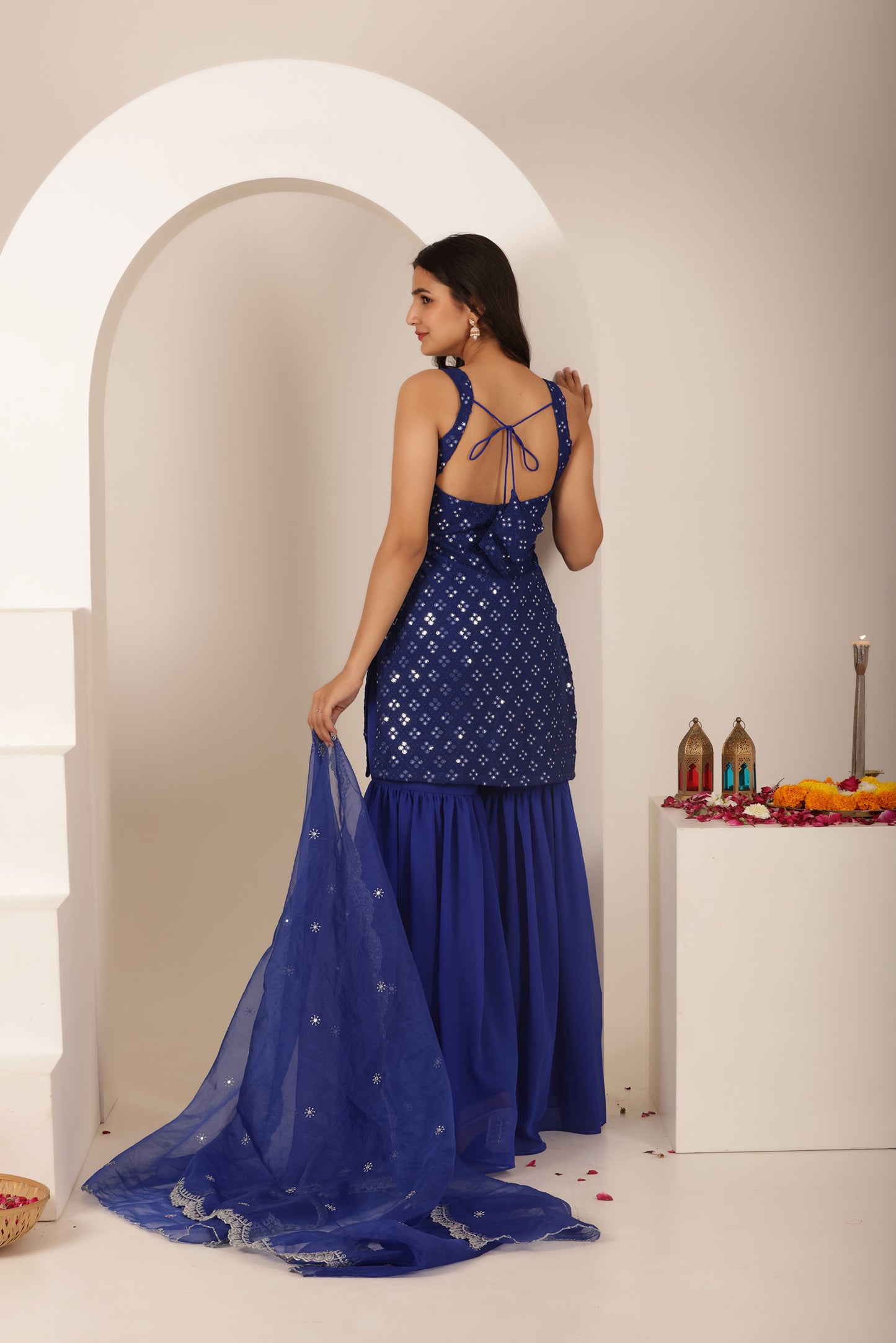 KEERTHI BLUE CHIKANKARI SHARARA SET